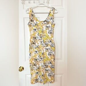 Versace Jeans Couture Gold and White Printed Midi Dress